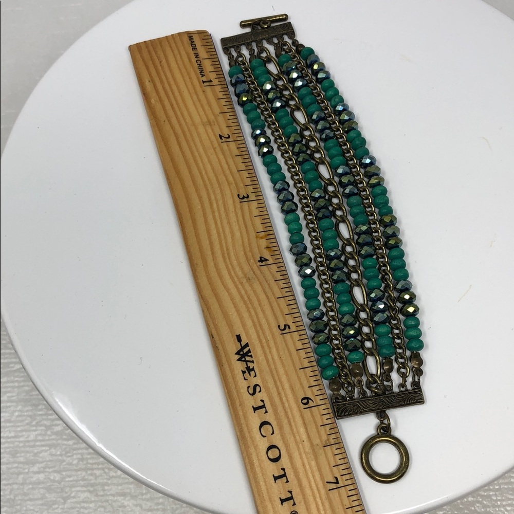 Multi-Strand Turquoise Tone Beaded Chain Bracelet - Unbranded - Picture 3 of 7